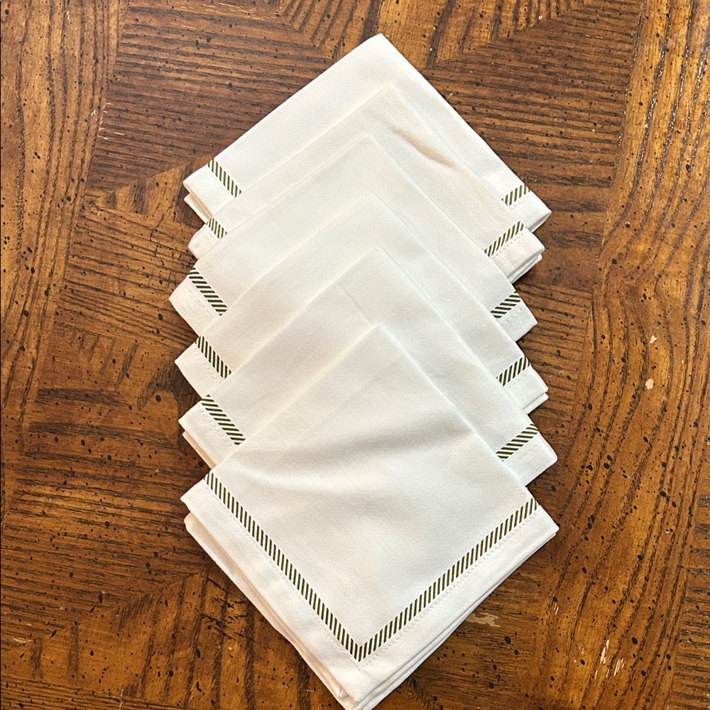 3/$25 Set of White Cloth cocktail Napkins with Striped Border